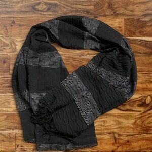 Black Scarf with Silver Metallic Stripe Detail